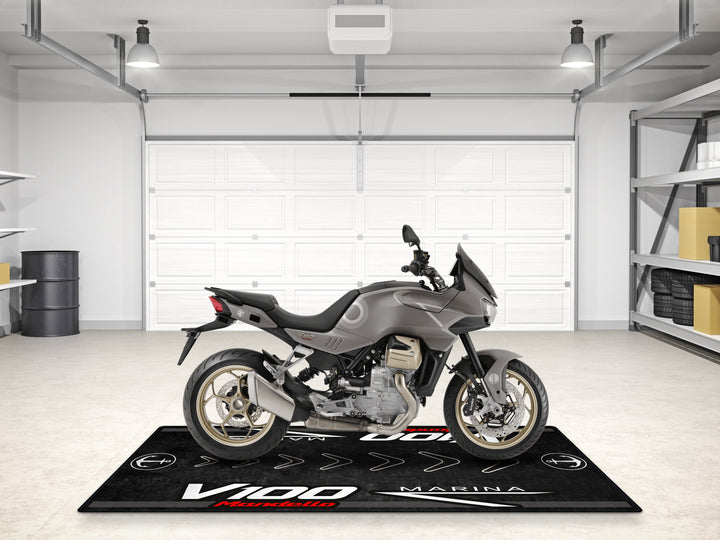 Moto Guzzi V100 Mandello Marina motosiklet matı – aksesuar, zemin koruyucu ve teşhir halısı