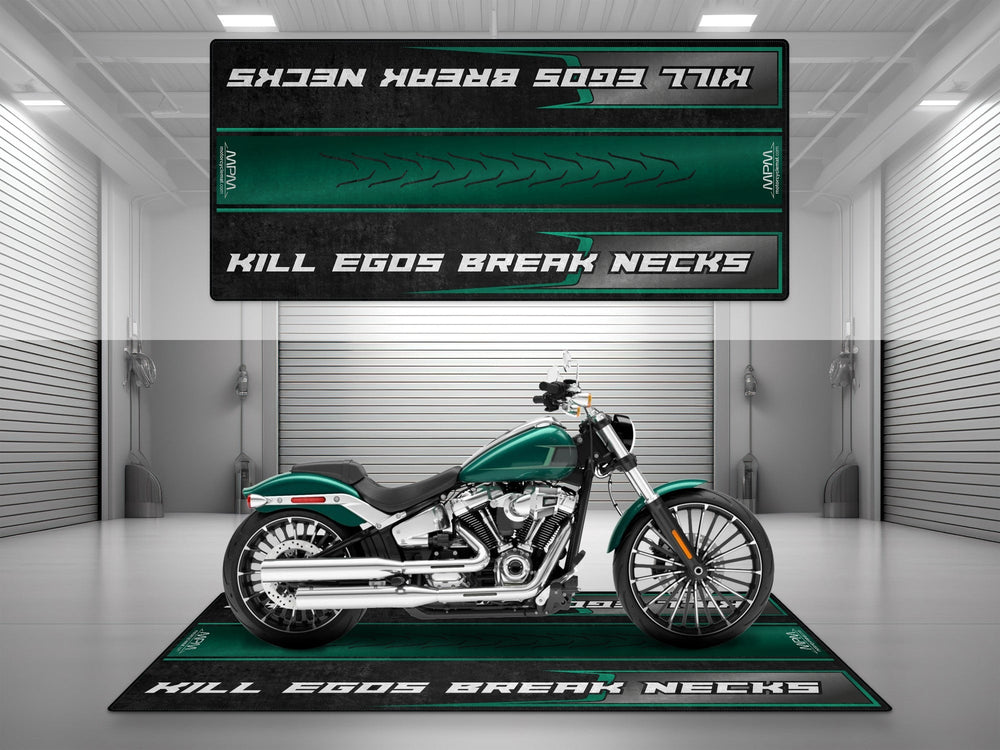 Harley Davidson Breakout Halısı Alpine Green – alp yeşili için üretilmiş motosiklet halısı

