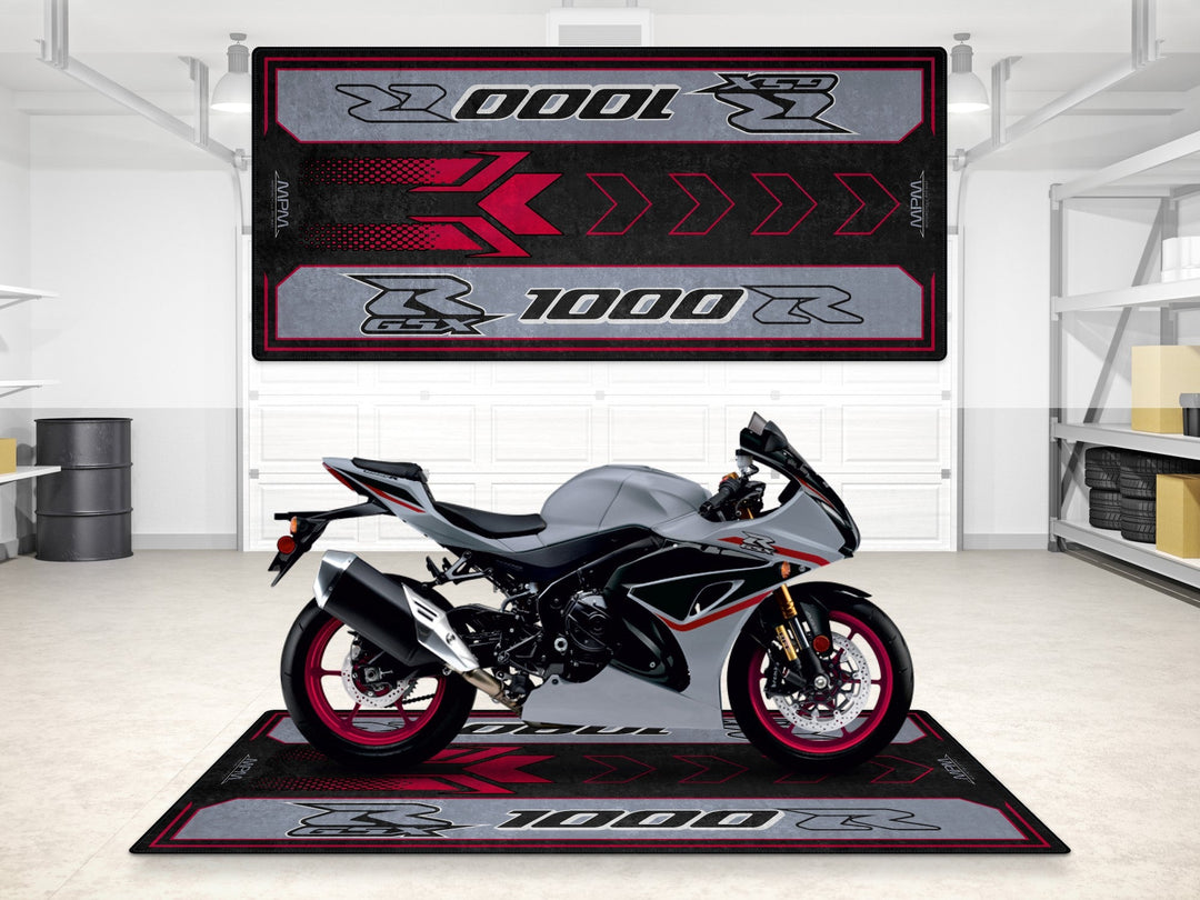 Suzuki GSX-R1000R HALISI – motosiklet garaj paspası ve pist pit matı
