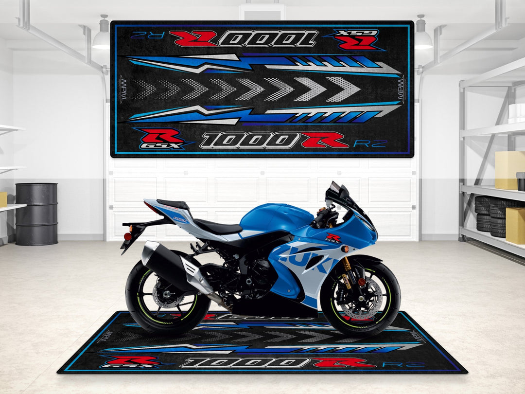 Suzuki GSX-R1000R HALISI – pist, garaj ve showroom için motosiklet paspası
