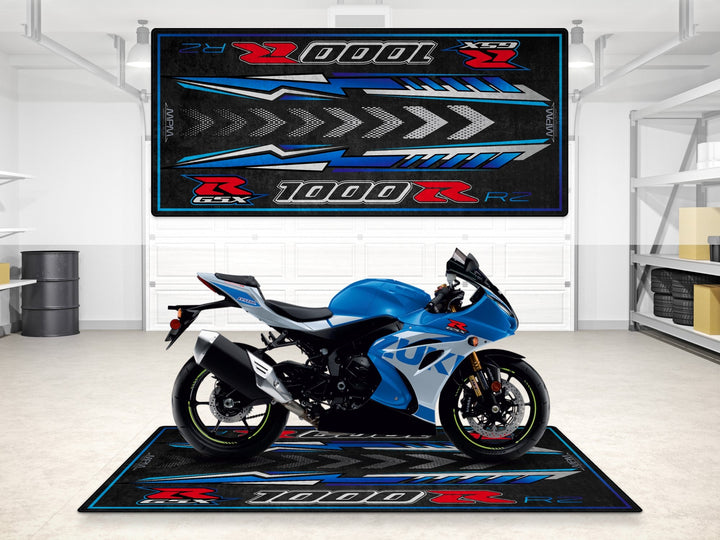 Suzuki GSX-R1000R HALISI – pist, garaj ve showroom için motosiklet paspası
