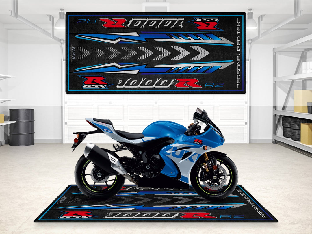 Kişiye özel Suzuki GSX-R1000R matı, motorcu garaj paspası ve showroom halısı
