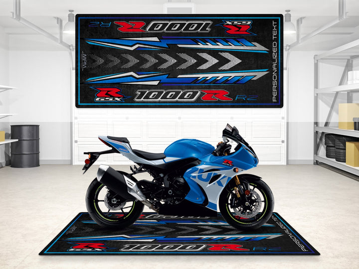 Kişiye özel Suzuki GSX-R1000R matı, motorcu garaj paspası ve showroom halısı
