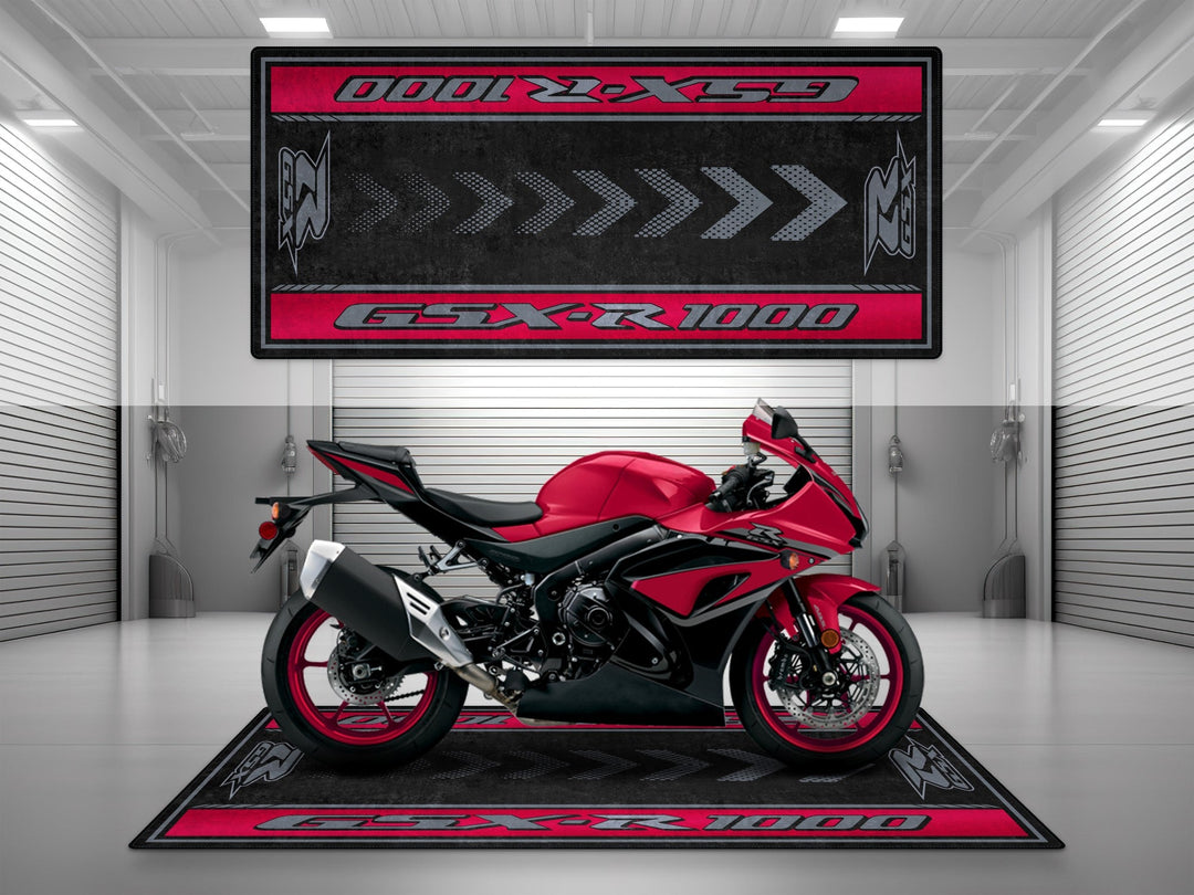 Suzuki GSX-R1000 HALISI – motosiklet garaj paspası ve pist pit matı
