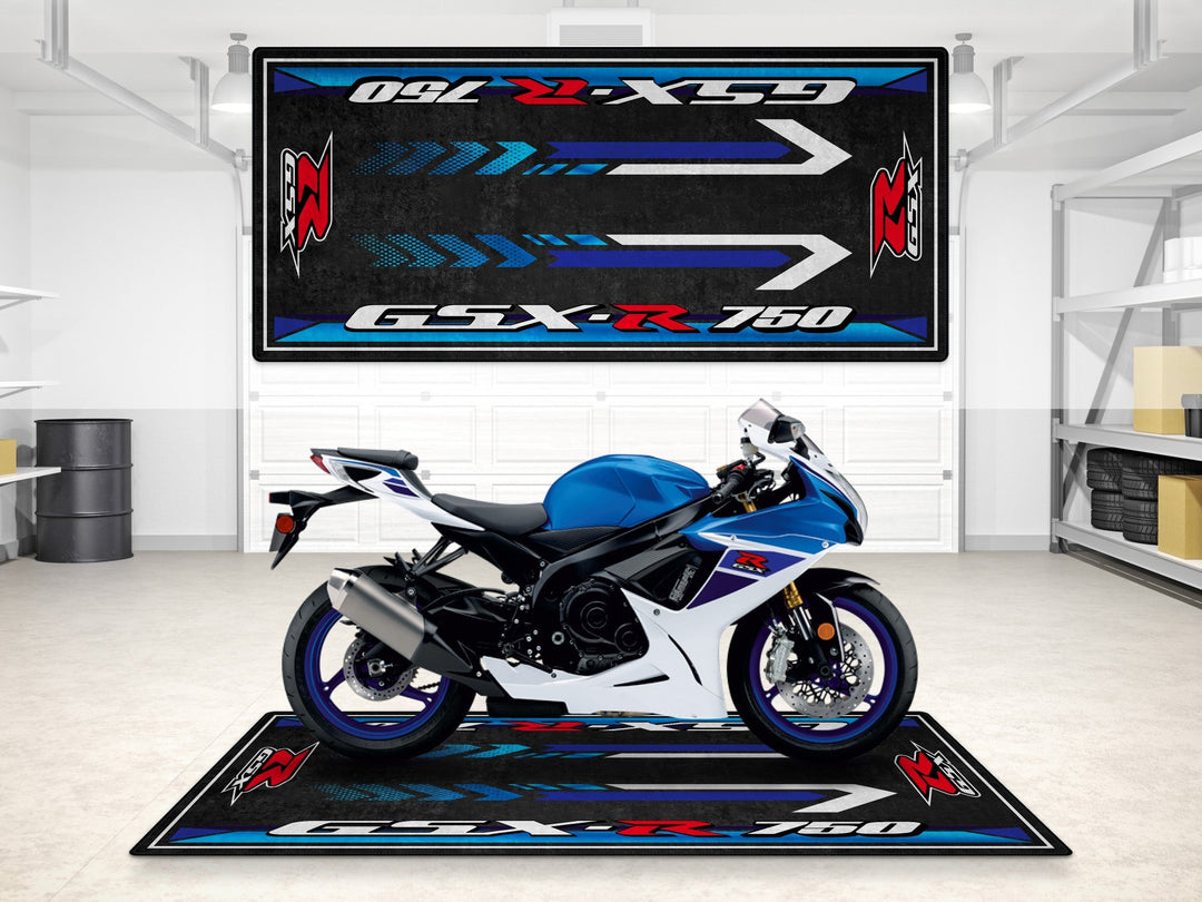 Suzuki GSX-R750 Halısı – garaj, pist ve showroom için motosiklet paspası
