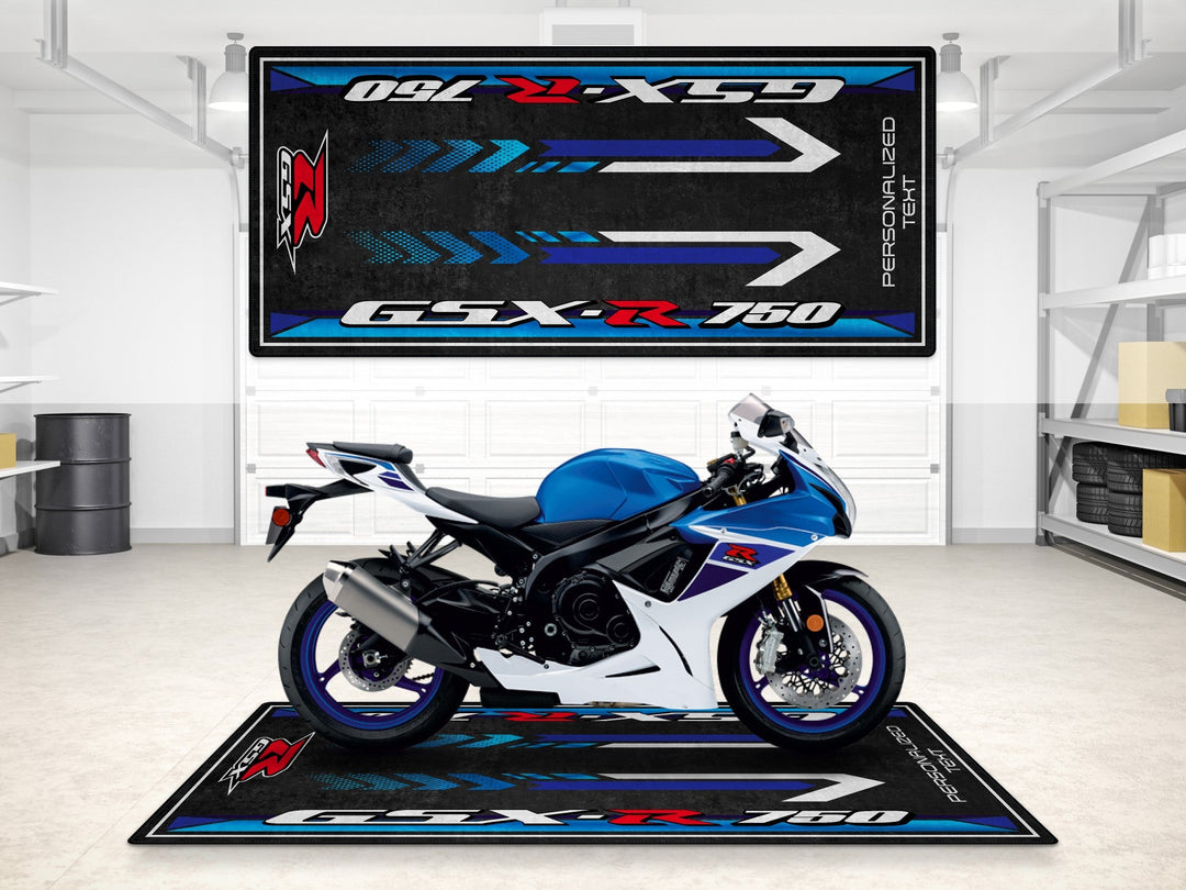 Kişiye özel Suzuki GSX-R750 matı, motorcu garaj halısı ve pist kullanım paspası
