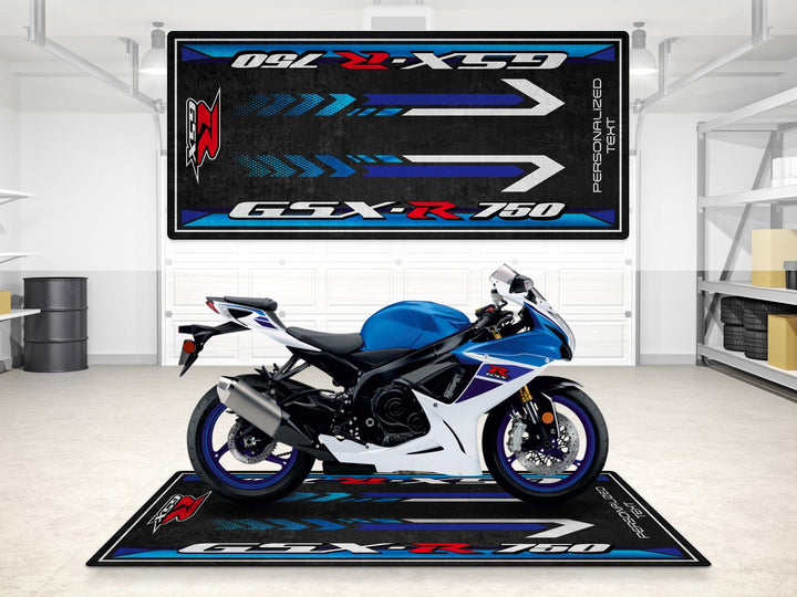 Kişiye özel Suzuki GSX-R750 matı, motorcu garaj halısı ve pist kullanım paspası
