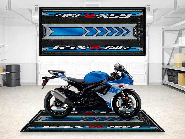 Kişiselleştirilmiş Suzuki GSX-R750 pit matı, motorcu hediye ve garaj zemin halısı
