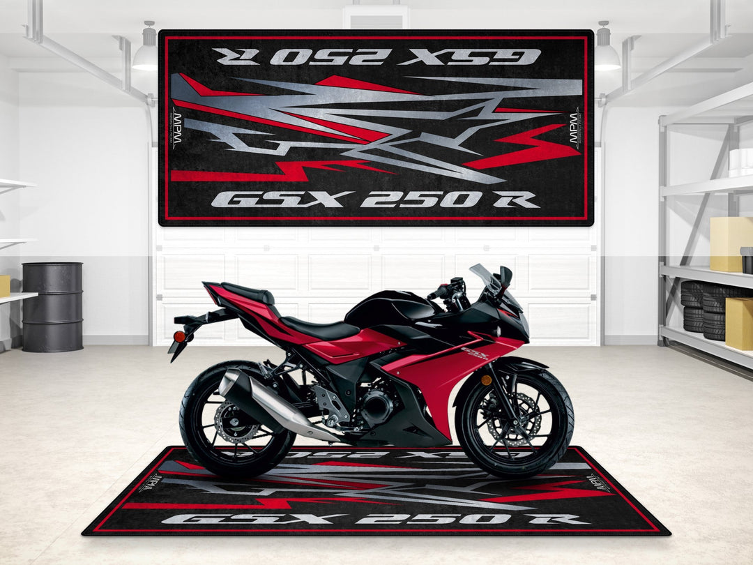 Suzuki GSX-250R Halısı – motosiklet paspası olarak garaj ve park alanı için üretildi
