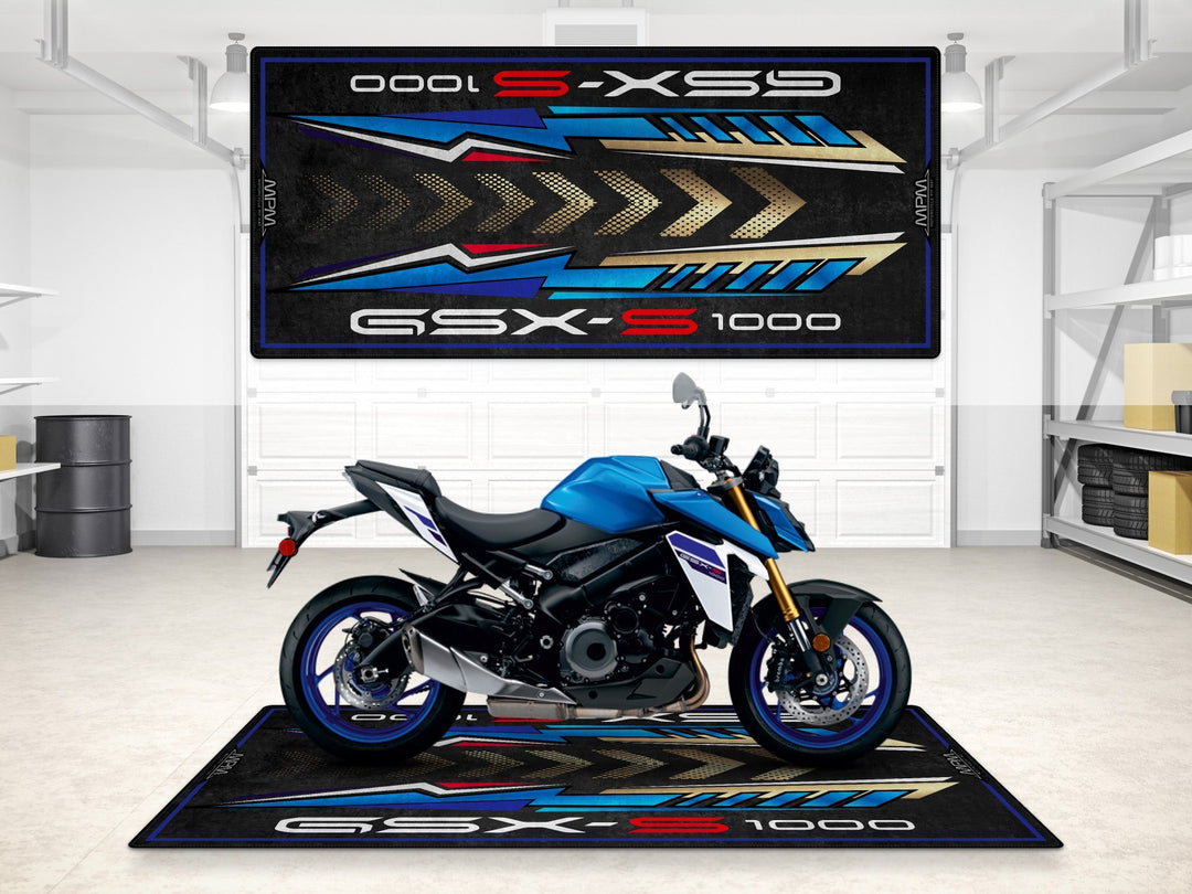 Suzuki GSX-S1000 Halısı – motosiklet paspası olarak garaj ve park alanı için üretildi
