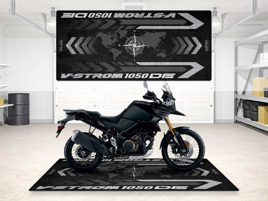 Suzuki V-Strom 1050 DE Halısı – motosiklet paspası olarak garaj ve park alanı için üretildi
