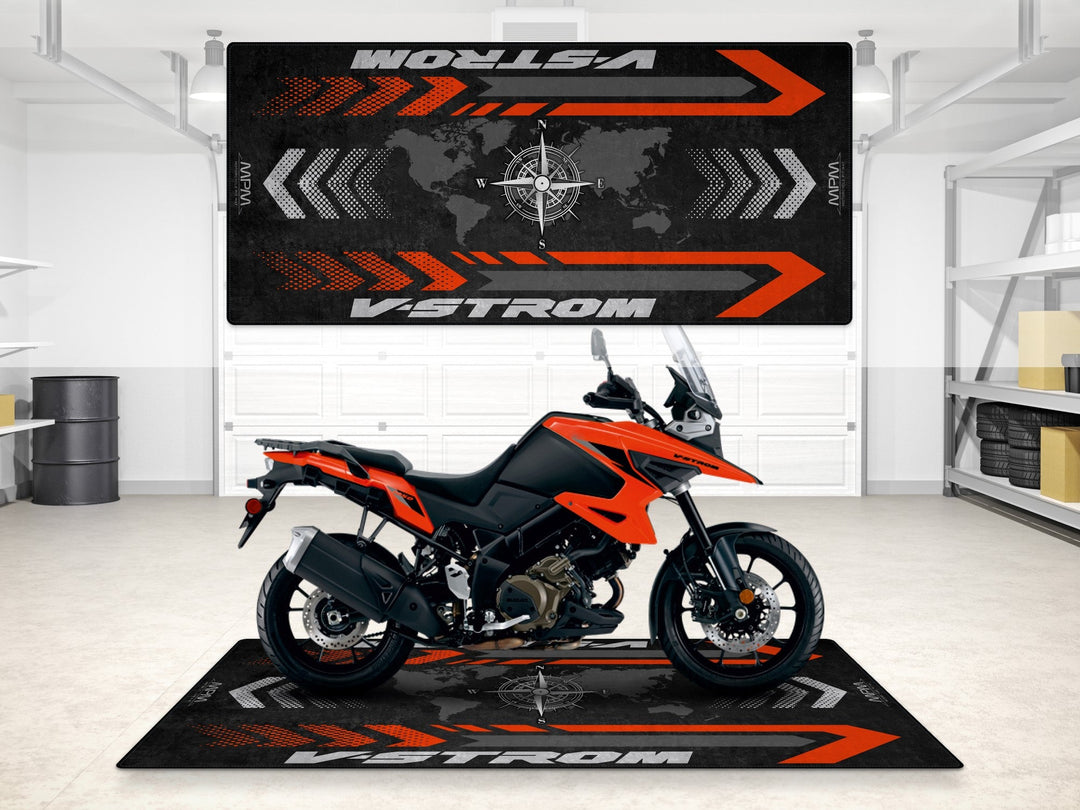 Suzuki V-Strom 1050 Halısı – motosiklet paspası olarak garaj ve park alanı için üretildi
