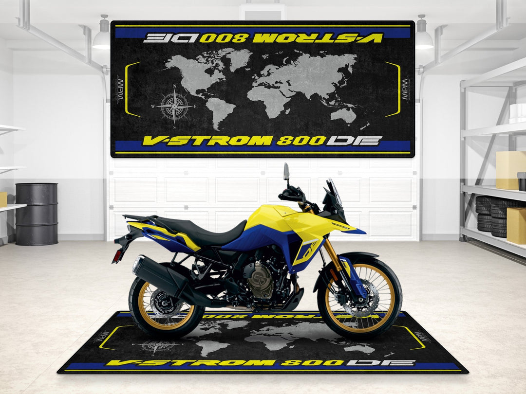 Suzuki V-Strom 800 DE Halısı – motosiklet paspası olarak garaj ve park alanı için üretildi
