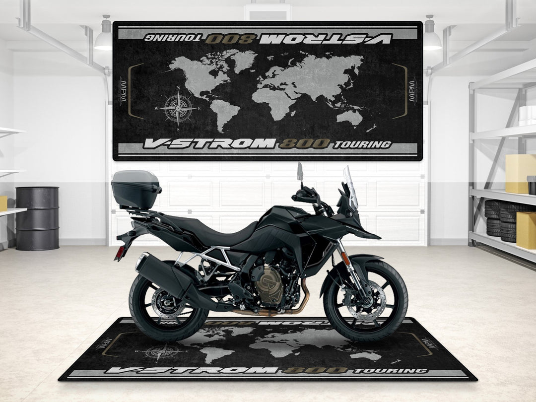 Suzuki V-Strom 800 Touring Halısı – motosiklet paspası olarak garaj ve park alanı için üretildi
