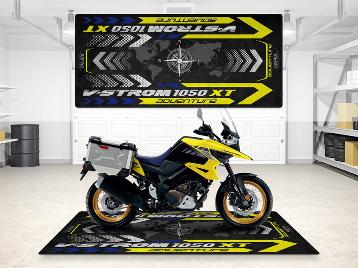 Suzuki V-Strom 1050 XT Adventure Halısı – motosiklet paspası olarak garaj ve park alanı için üretildi
