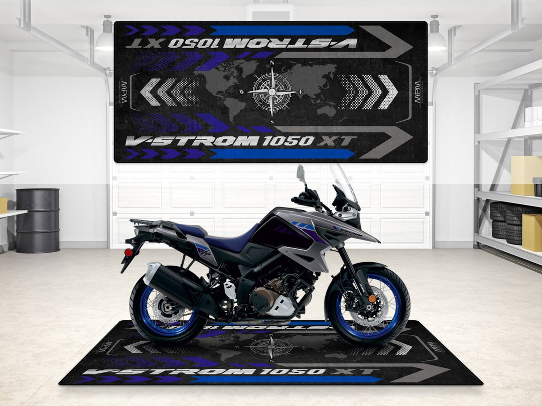 Suzuki V-Strom 1050 XT Halısı – motosiklet paspası olarak garaj ve park alanı için üretildi
