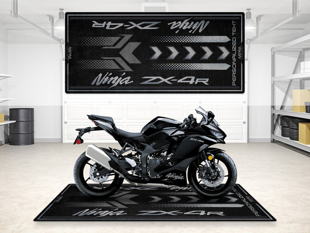 Kawasaki Ninja ZX-4R siyah modeline özel dayanıklı garaj ve showroom pit mat
