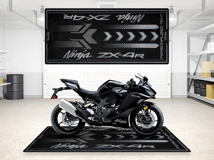 Kawasaki Ninja ZX-4R siyah modeline özel dayanıklı garaj ve showroom pit mat
