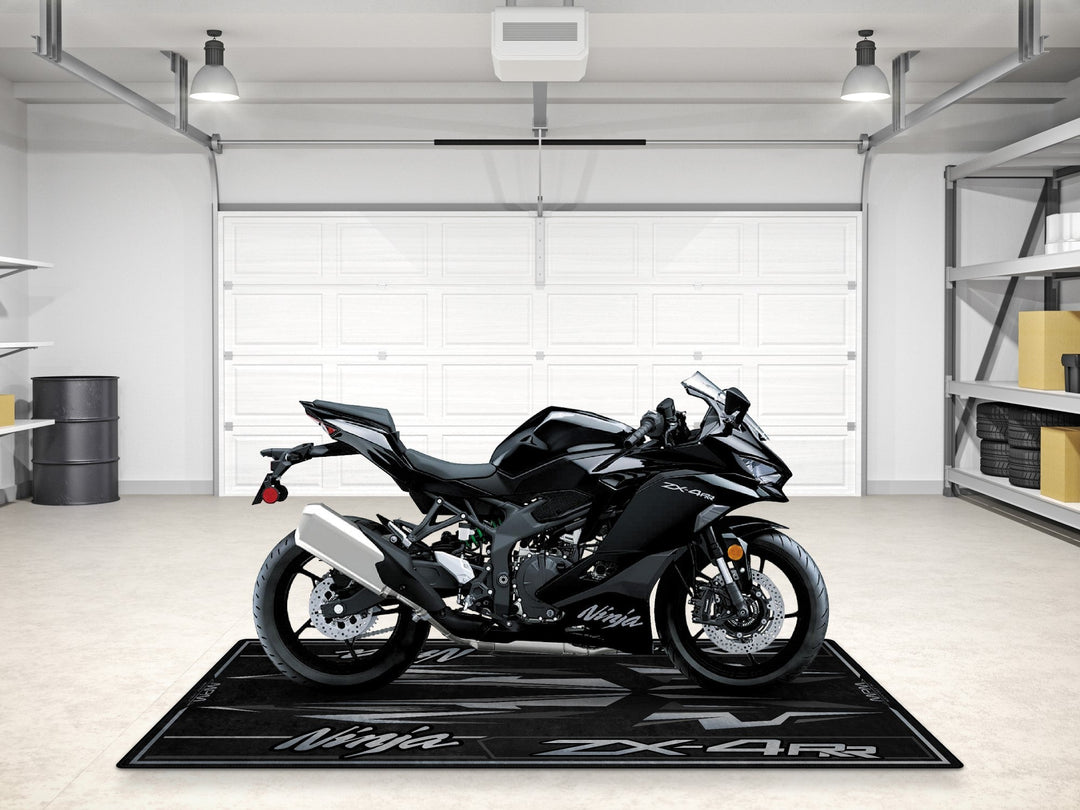 Kawasaki Ninja ZX-4RR Metallic Spark Black motosiklet halısı – pist ve garaj için
