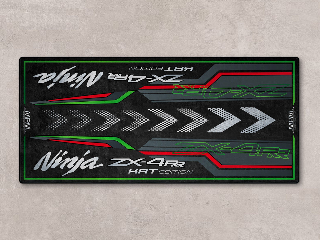 Ninja ZX-4RR KRT Edition Lime Green motosiklet paspası – kaymaz tabanlı garaj halısı
