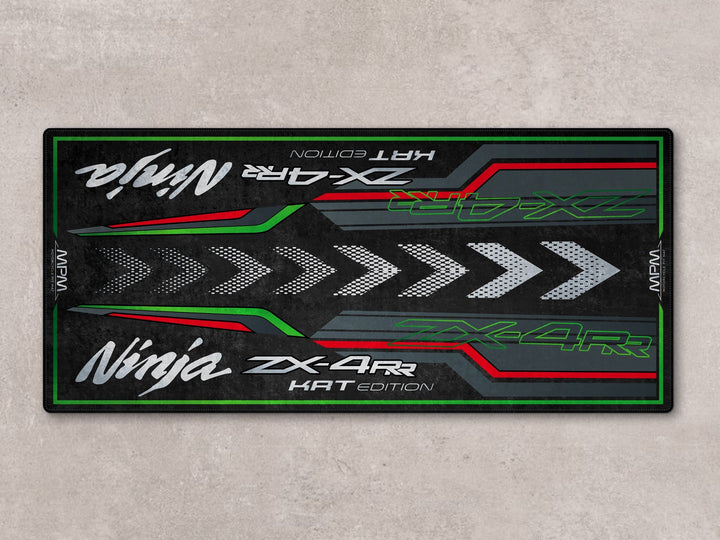 Ninja ZX-4RR KRT Edition Lime Green motosiklet paspası – kaymaz tabanlı garaj halısı
