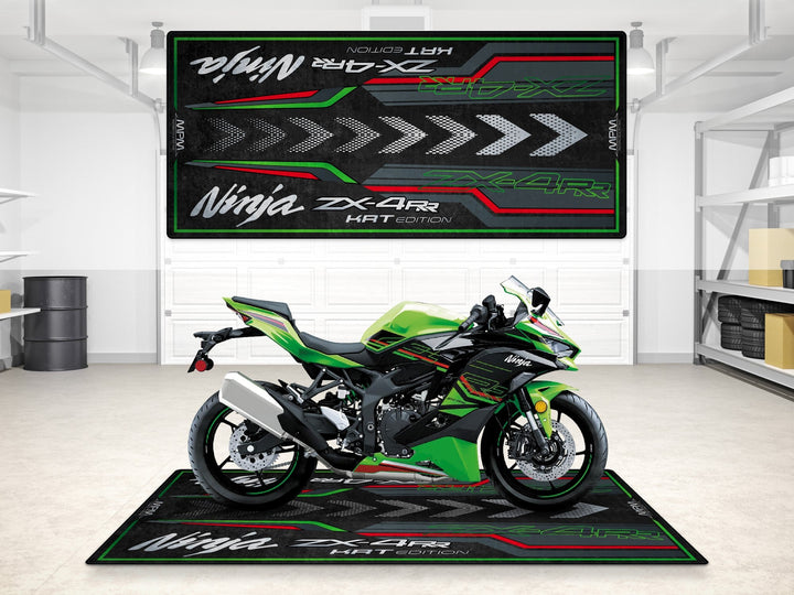 Kawasaki Ninja ZX-4RR KRT Edition motosiklet halısı – yeşil siyah özel garaj pit mat
