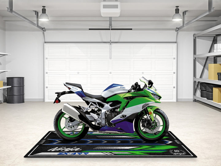 Kawasaki Ninja ZX-4RR 40. Yıl özel seri pit mat – pist, garaj ve atölye için motosiklet halısı
