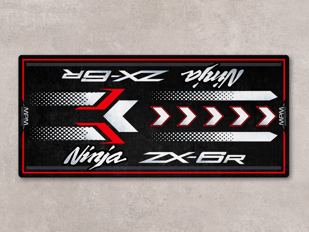 Ninja ZX-6R için özel zemin koruma – Pearl Robotic White & Metallic Graphite Gray pit mat
