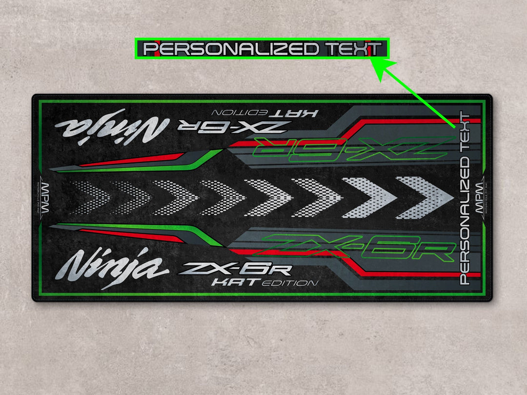 Ninja ZX6R KRT Edition showroom halısı, pist hazırlığı ve yarış pisti için dayanıklı motosiklet matı
