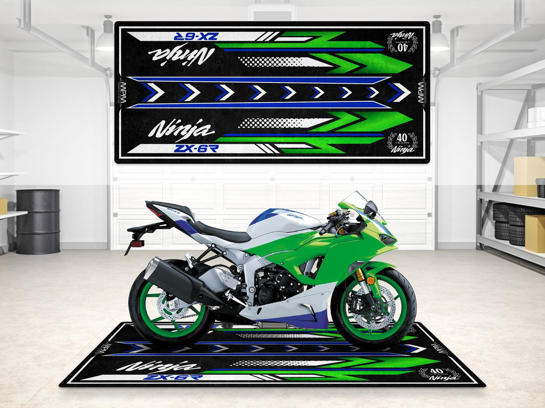 Kawasaki Ninja ZX-6R Halısı 40th Anniversary Lime Green – yeşil için üretilmiş motosiklet paspası
