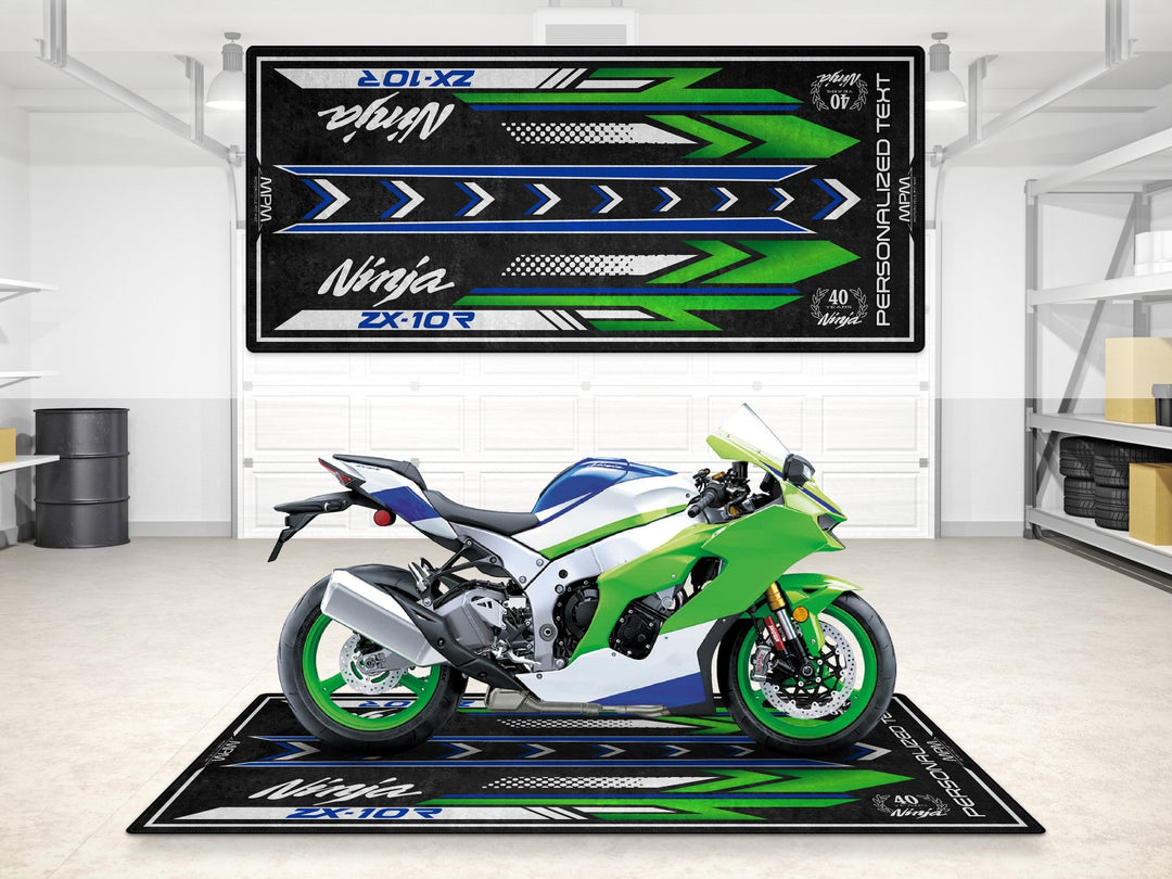 Ninja ZX10R 40. yıl showroom halısı, pist hazırlığı ve yarış pisti için dayanıklı motosiklet matı

