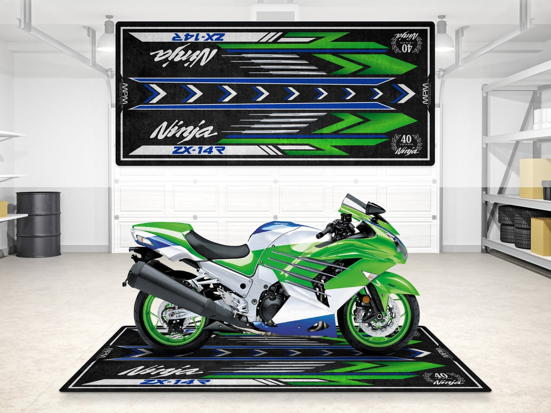 Kawasaki Ninja ZX-14R Halısı 40th Anniversary Lime Green – yeşil için üretilmiş motosiklet paspası
