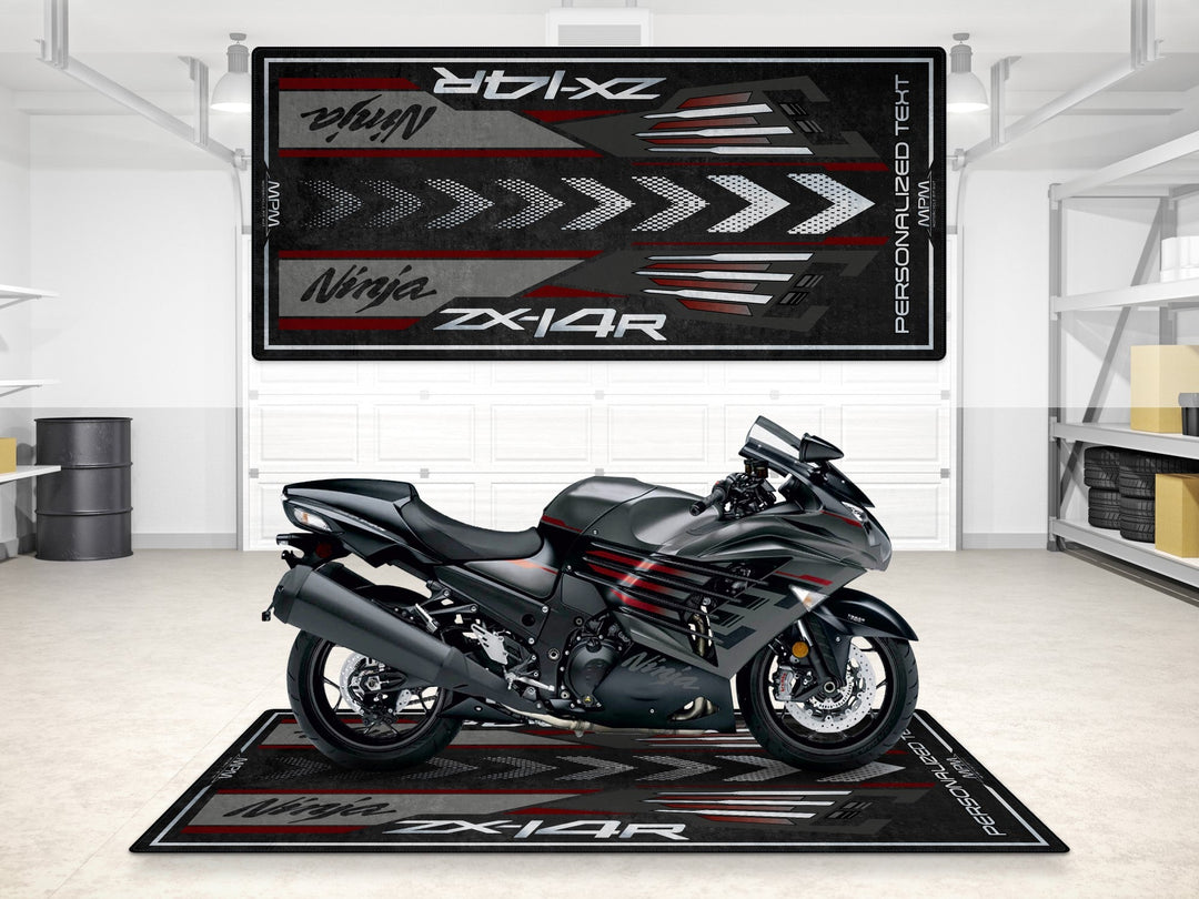 Ninja ZX14R showroom halısı, pist hazırlığı ve yarış pisti için dayanıklı motosiklet matı
