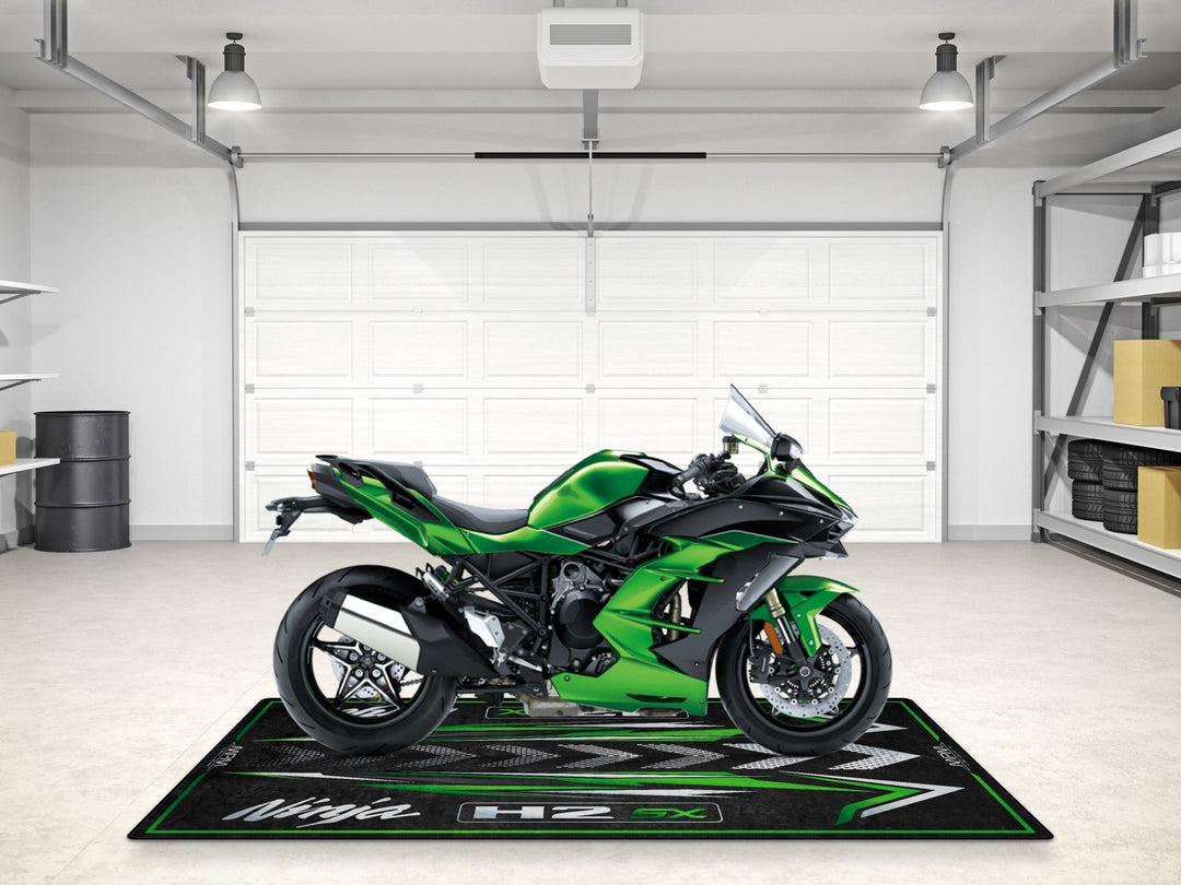 Ninja H2 SX kişiselleştirilmiş motosiklet matı, superbike garajı ve motosiklet teşhiri için zemin koruyucu
