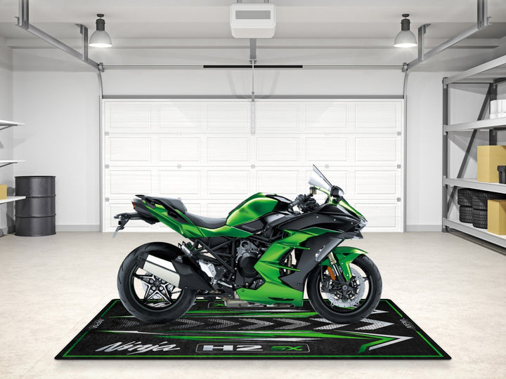 Ninja H2 SX kişiselleştirilmiş motosiklet matı, superbike garajı ve motosiklet teşhiri için zemin koruyucu
