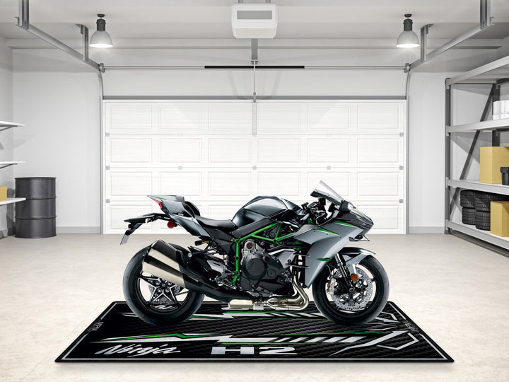 Ninja H2 kişiselleştirilmiş motosiklet matı, superbike garajı ve motosiklet teşhiri için zemin koruyucu
