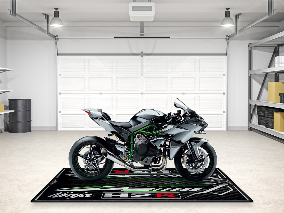 Ninja H2R kişiselleştirilmiş motosiklet matı, superbike garajı ve motosiklet teşhiri için zemin koruyucu
