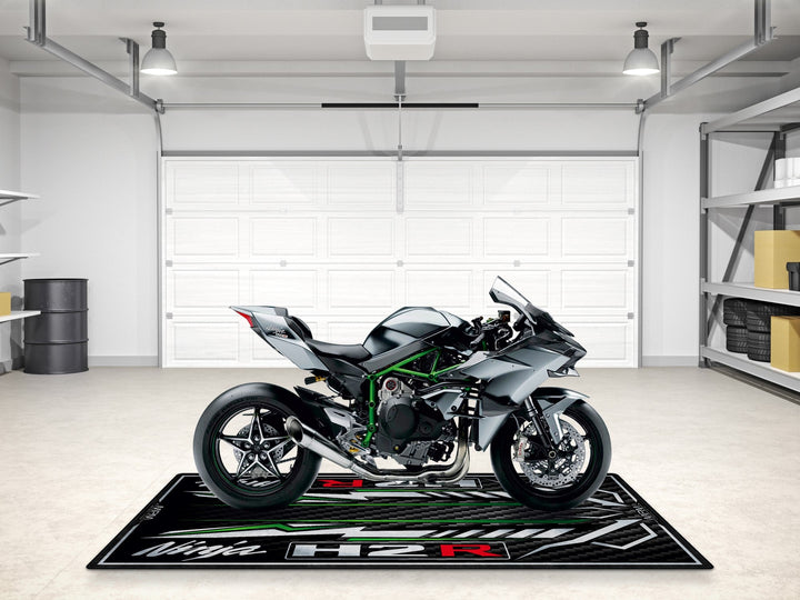 Ninja H2R kişiselleştirilmiş motosiklet matı, superbike garajı ve motosiklet teşhiri için zemin koruyucu
