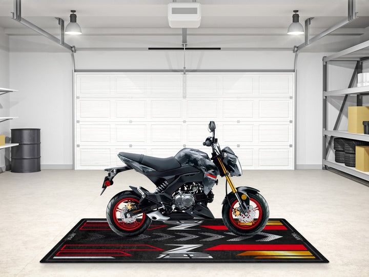 Kawasaki Z125 kişiselleştirilmiş motosiklet matı, superbike garajı ve motosiklet teşhiri için zemin koruyucu
