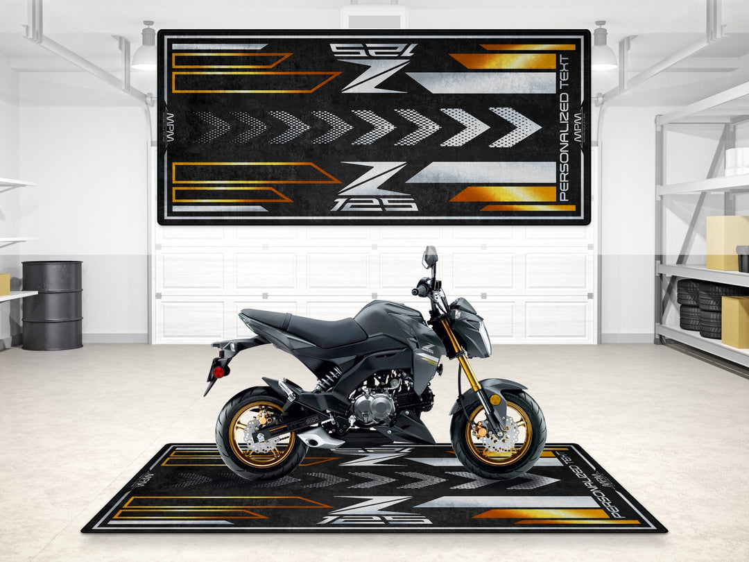 Kawasaki Z125 showroom halısı, pist hazırlığı ve yarış pisti için dayanıklı motosiklet matı

