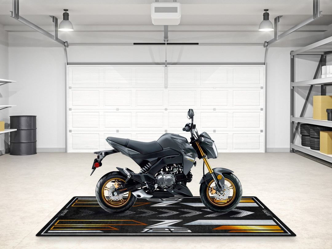 Kawasaki Z125 kişiselleştirilmiş motosiklet matı, superbike garajı ve motosiklet teşhiri için zemin koruyucu
