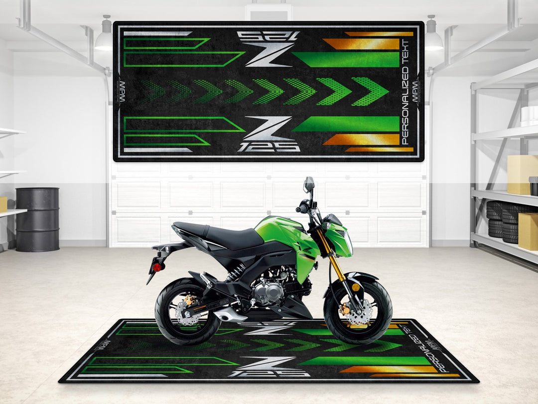 Kawasaki Z125 showroom halısı, pist hazırlığı ve yarış pisti için dayanıklı motosiklet matı
