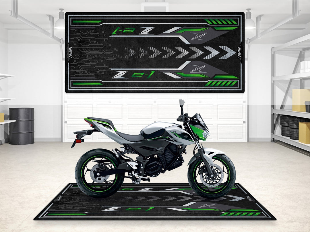Kawasaki Z e-1 Halısı Metallic Silver Lime Green – gümüş/yeşil için üretilmiş motosiklet paspası
