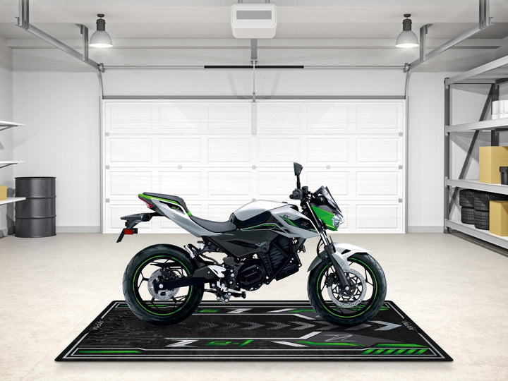 Kawasaki Z e-1 kişiselleştirilmiş motosiklet matı, superbike garajı ve motosiklet teşhiri için zemin koruyucu
