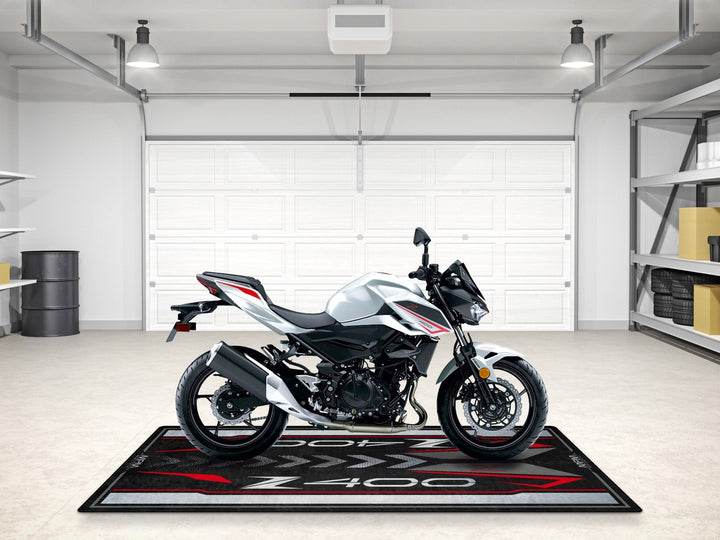 Kawasaki Z400 kişiselleştirilmiş motosiklet matı, superbike garajı ve motosiklet teşhiri için zemin koruyucu
