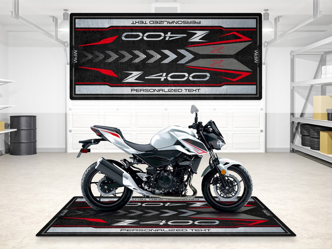 Kawasaki Z400 showroom halısı, pist hazırlığı ve yarış pisti için dayanıklı motosiklet matı

