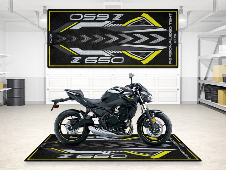 Kawasaki Z650 showroom halısı, pist hazırlığı ve yarış pisti için dayanıklı motosiklet matı
