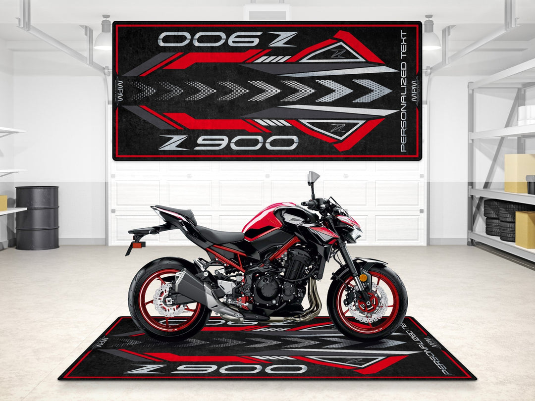Kawasaki Z900 showroom halısı, pist hazırlığı ve yarış pisti için dayanıklı motosiklet matı
