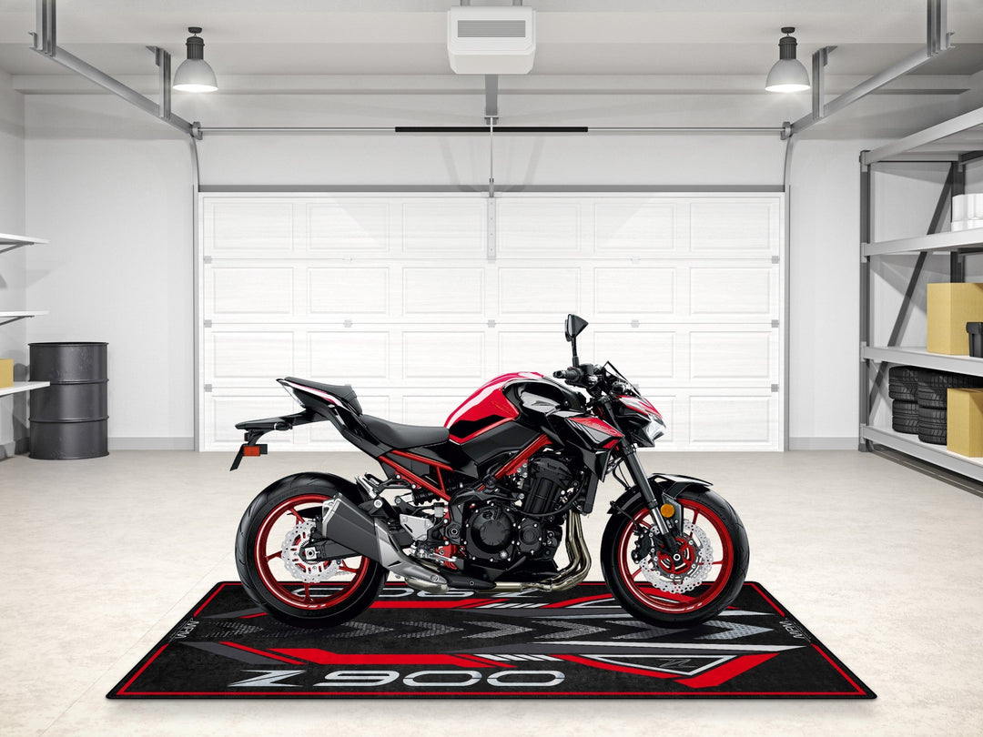 Kawasaki Z900 kişiselleştirilmiş motosiklet matı, superbike garajı ve motosiklet teşhiri için zemin koruyucu
