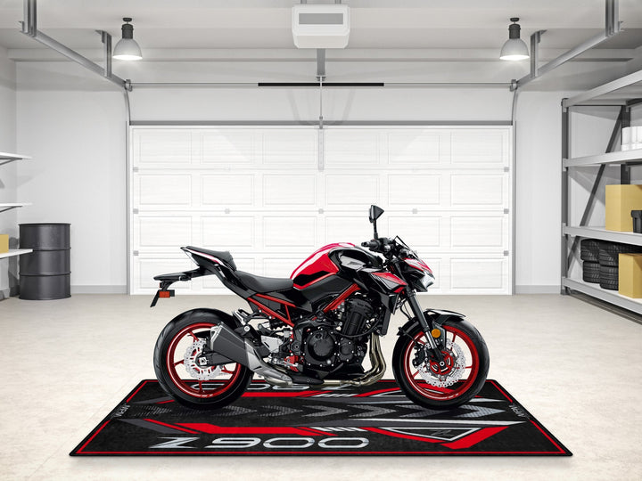 Kawasaki Z900 kişiselleştirilmiş motosiklet matı, superbike garajı ve motosiklet teşhiri için zemin koruyucu
